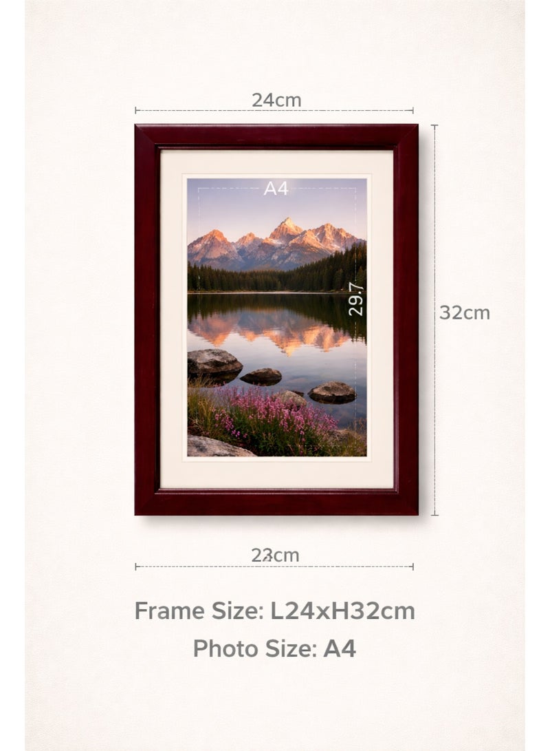 Premium PVC Photo Frame L24×H32 cm – A4 Wall Hanging Picture Frame | Dark Cherry Finish | Modern Home & Office Decor - Image 2
